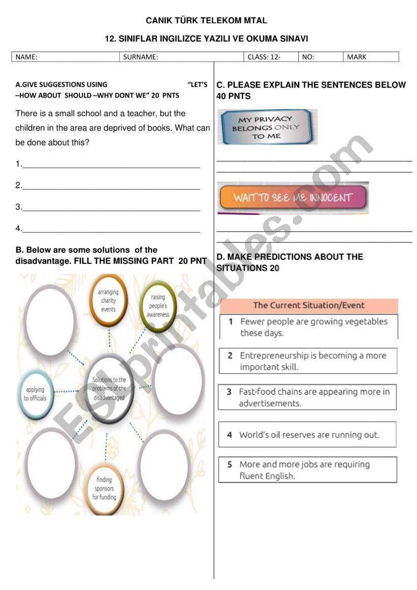 12 grade exam worksheet