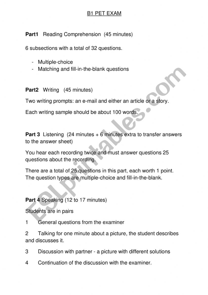 Exam Format B1 worksheet