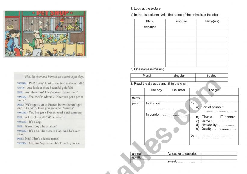 Reading comprehension pets worksheet