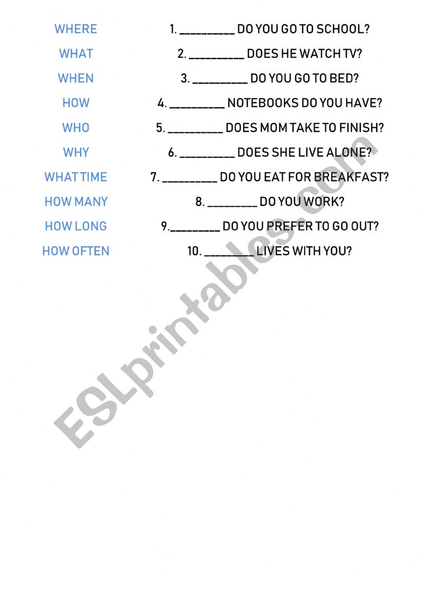 WH QUESTIONS worksheet