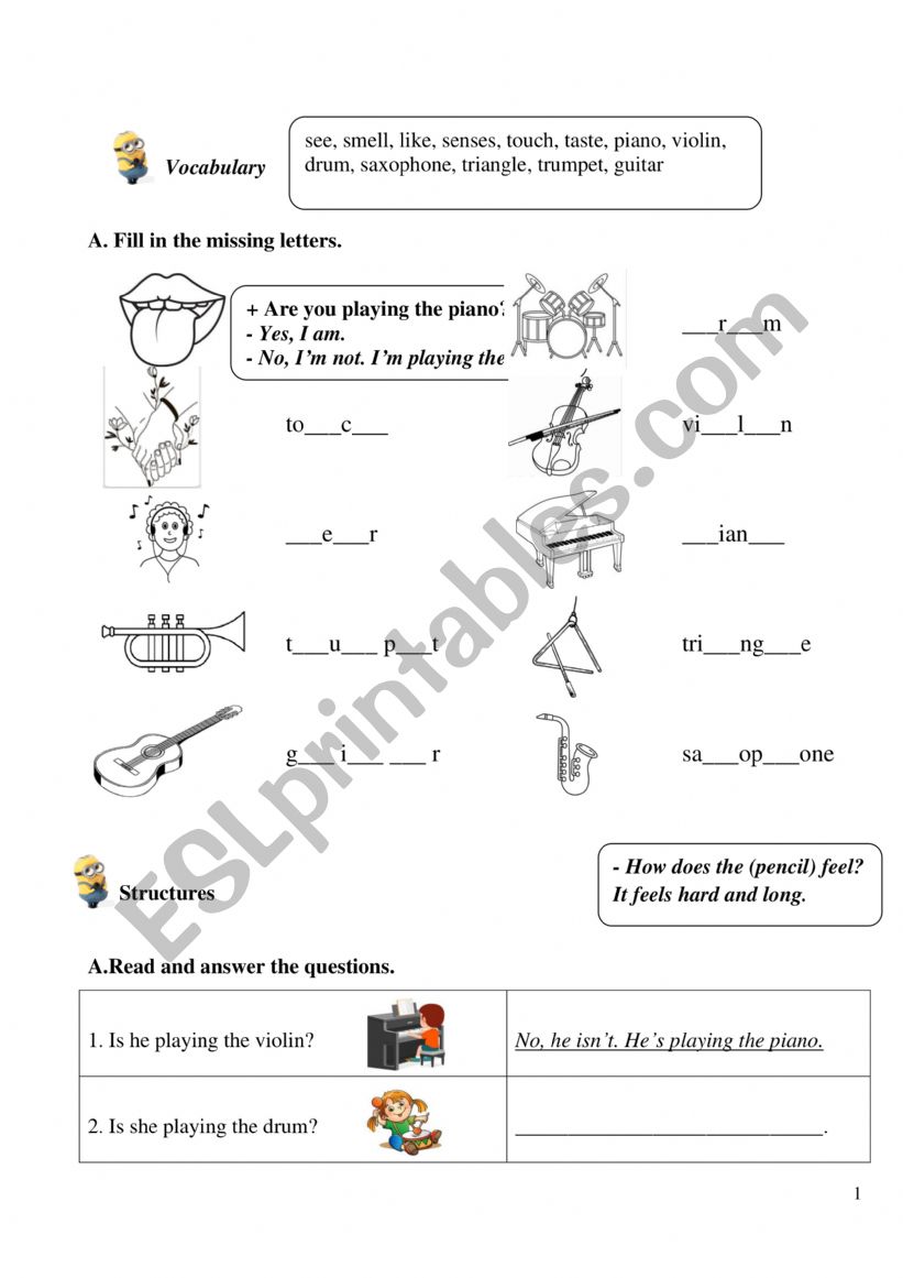 Worksheet_Five senses & musical instrument