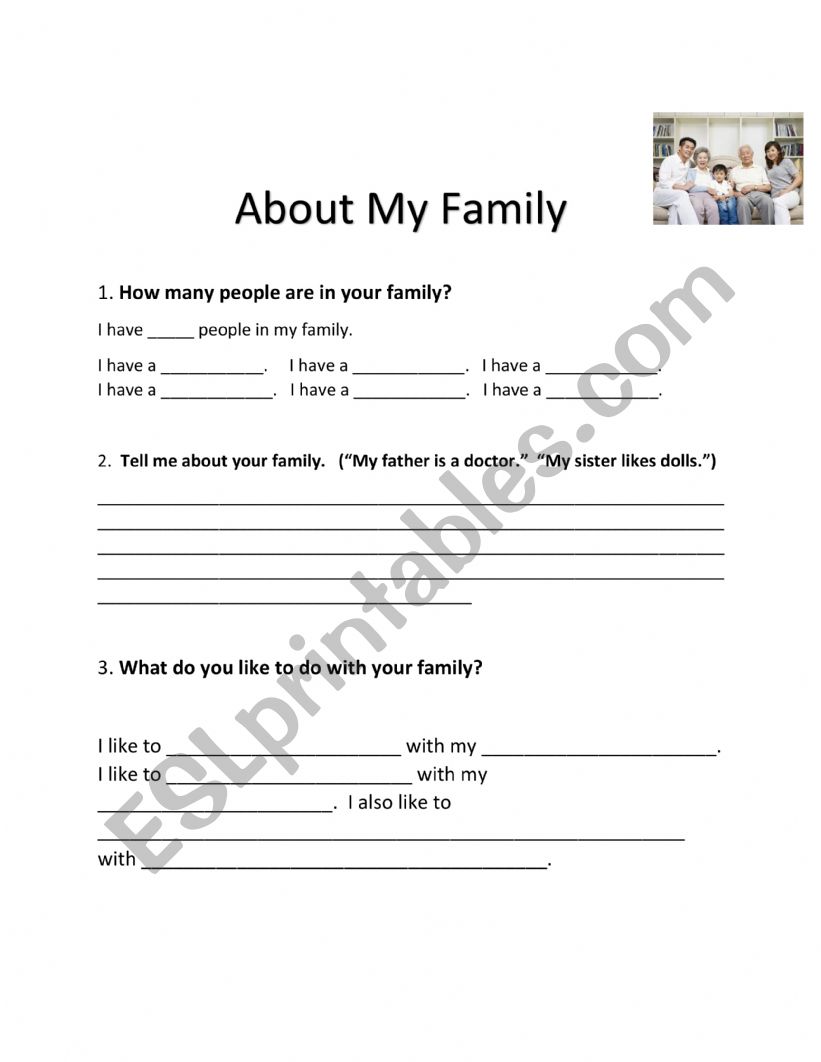 About My Family Worksheet worksheet