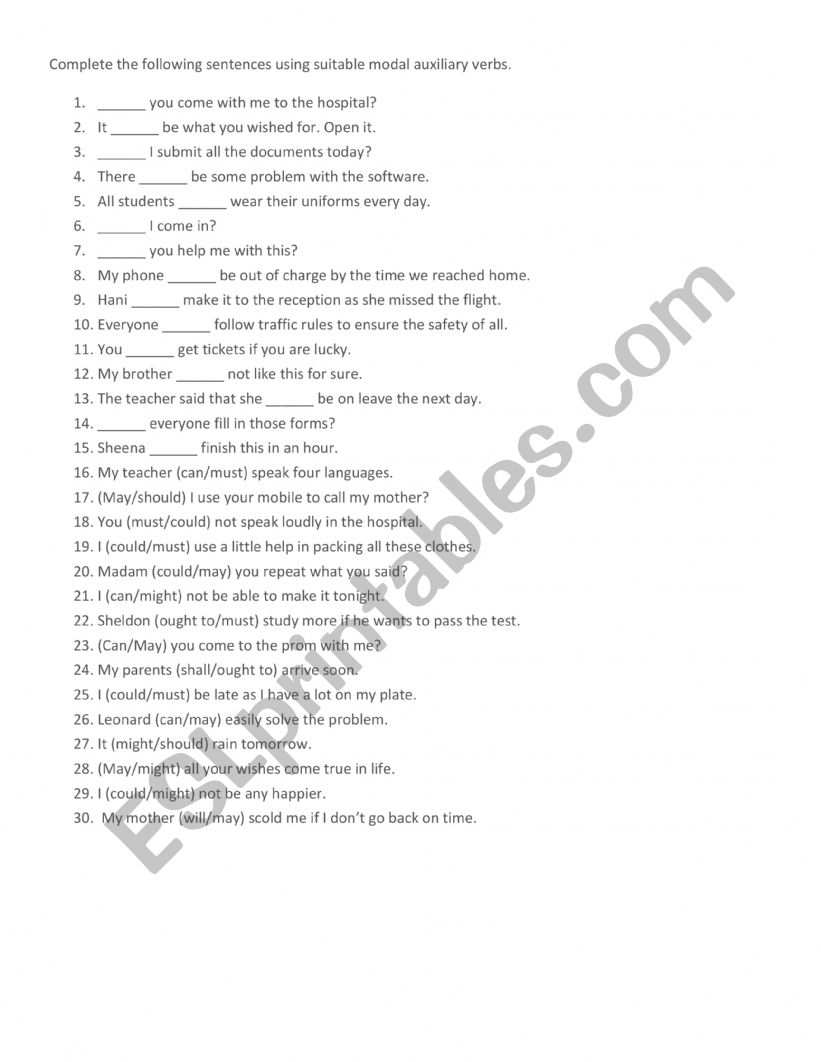 Auxilliary Verb worksheet
