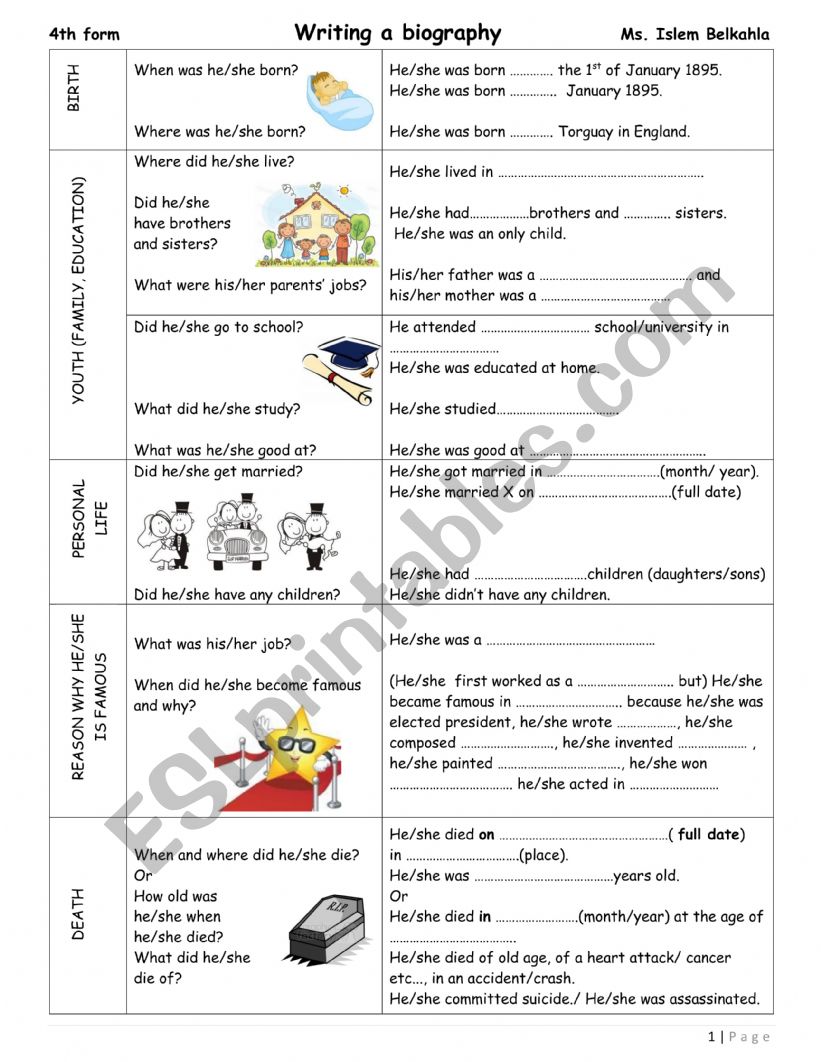 How to write a biography worksheet