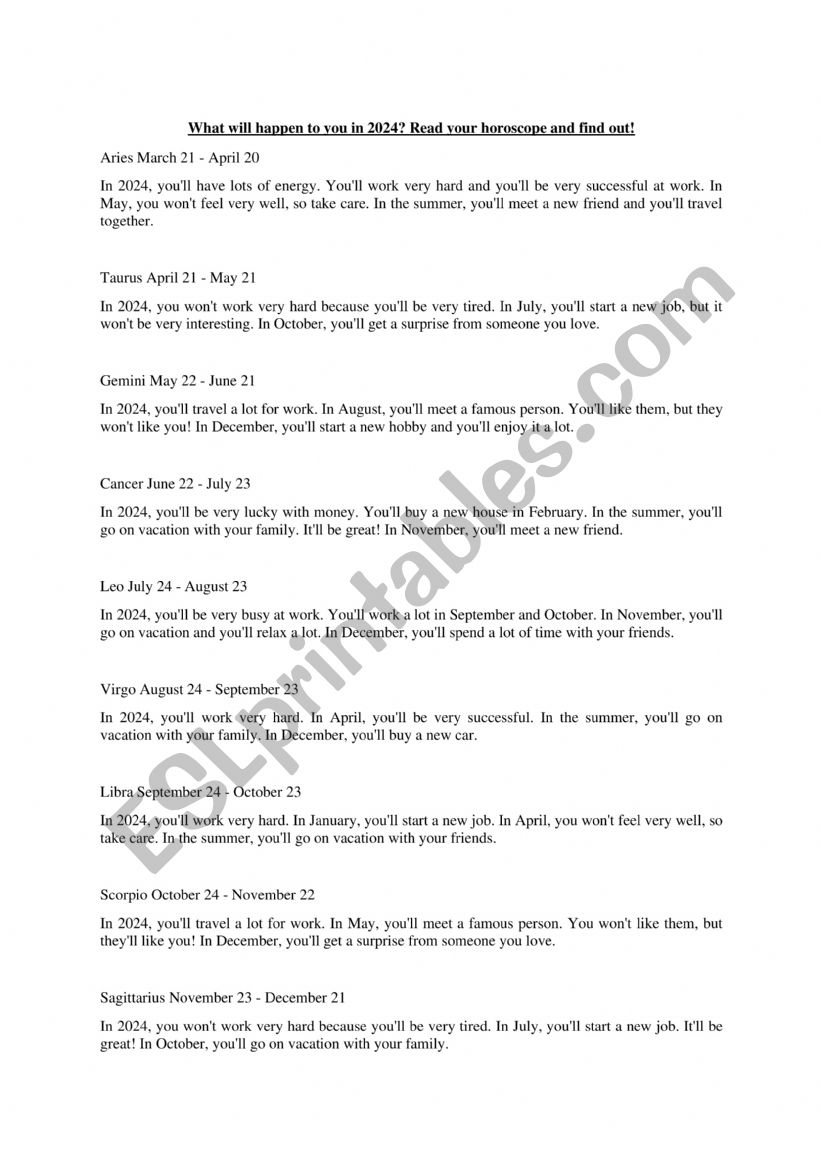 Horoscope 2024 ESL Worksheet By Jadranda   1060381 1 Horoscope 2024 