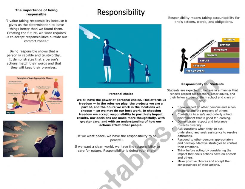 Responsibility for teenagers worksheet