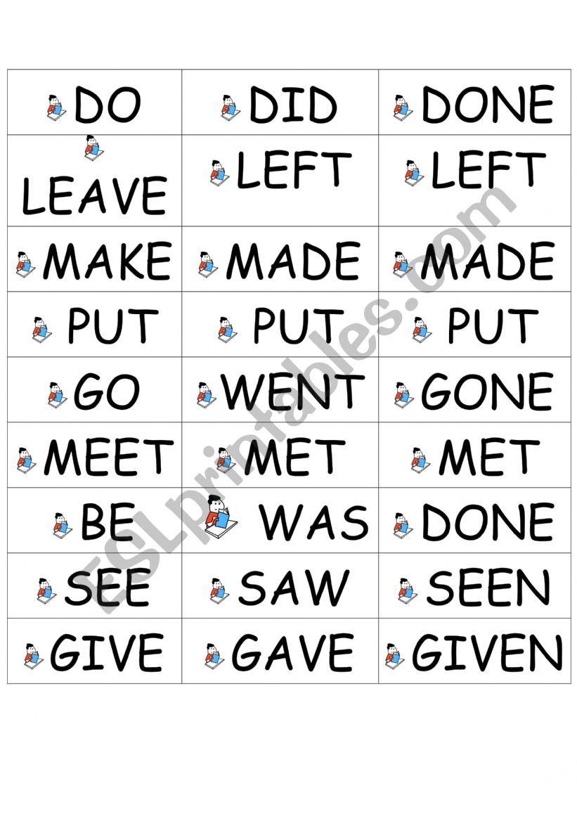 Irregular verbs - cards worksheet