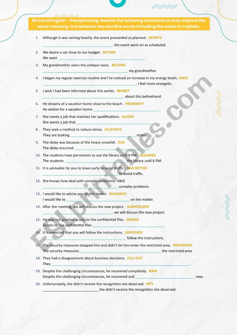 Use Of English – Key Word Transformation - ESL Worksheet By Ela&Marta