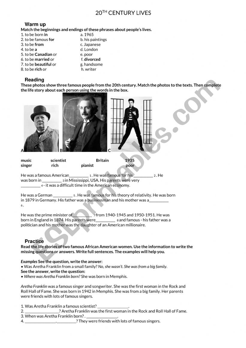 20TH CENTURY LIVES worksheet