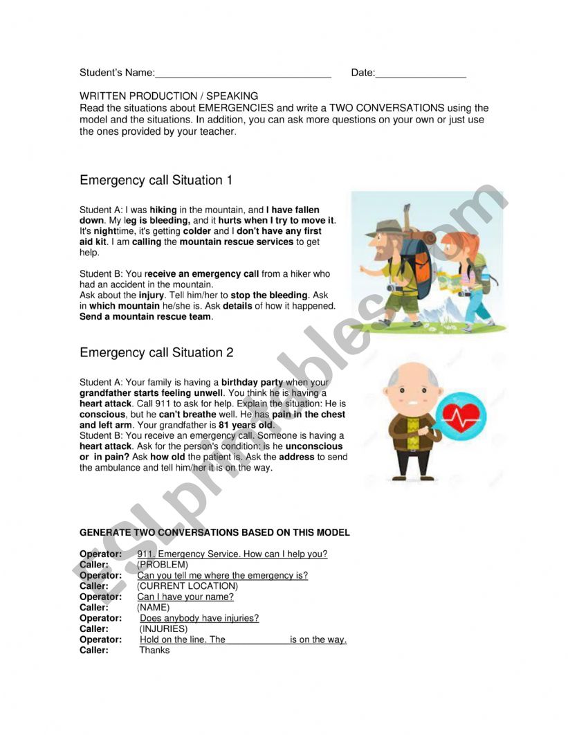 Emergencies worksheet