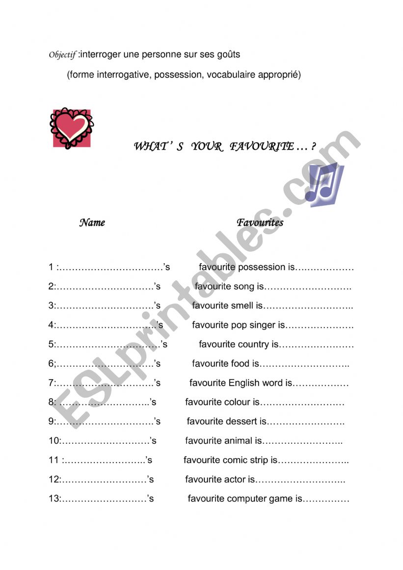 what�s your favourite ... ? worksheet