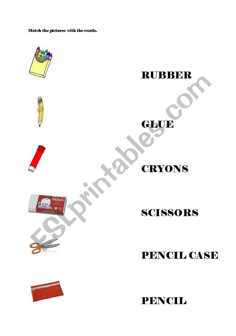 school objects worksheet