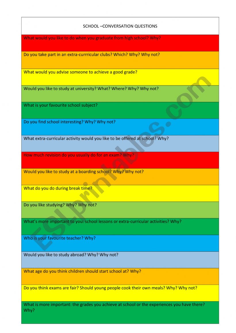 School Kaboom SPEAKING worksheet