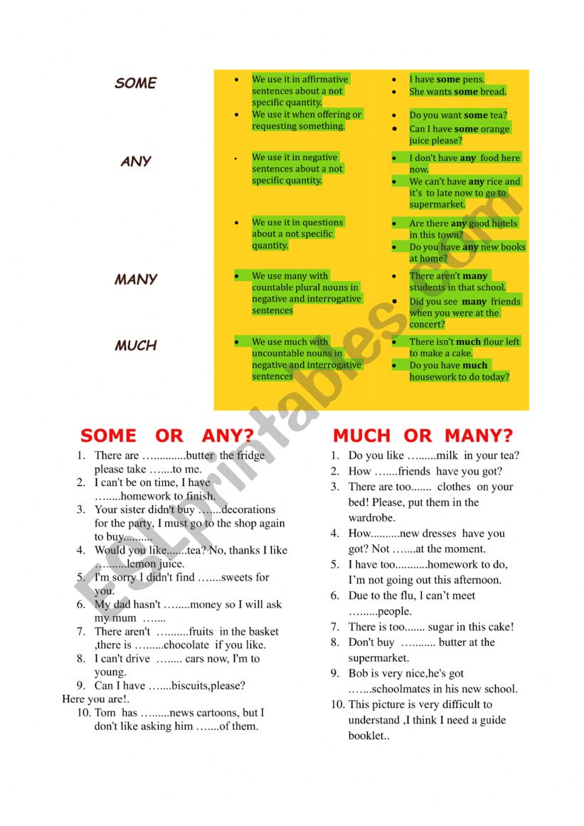 Some_any_much_many worksheet