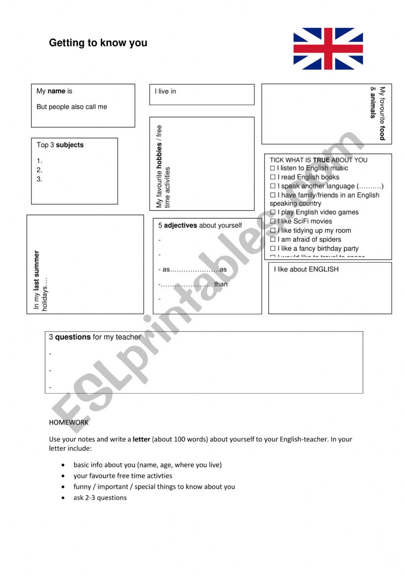 Getting to know you  worksheet