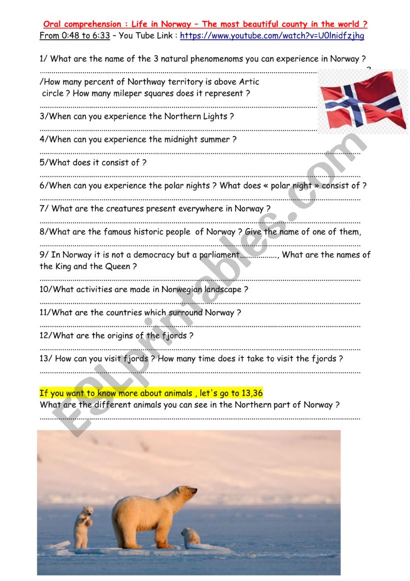 Life in Norway - oral comprehension 