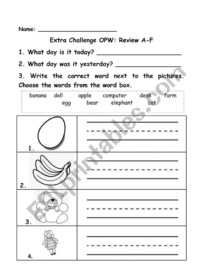 Phonics A-F Writing Challenge worksheet