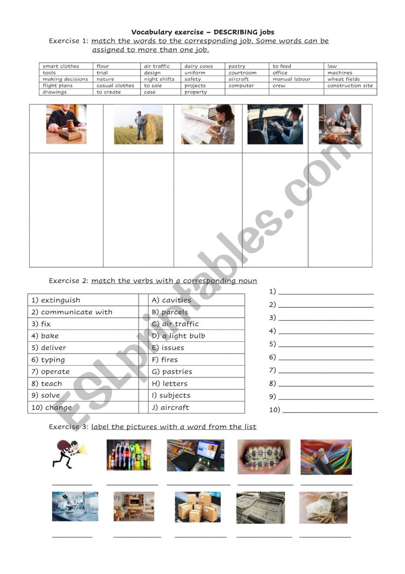 Describing jobs worksheet