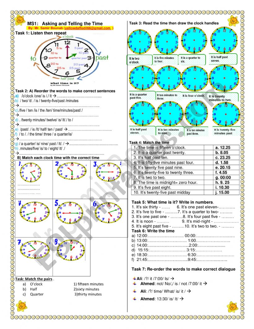 Telling the time worksheet