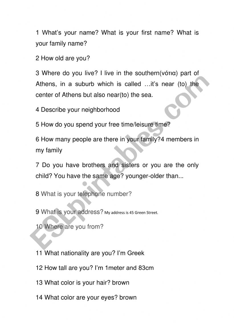 General questions-Speaking worksheet