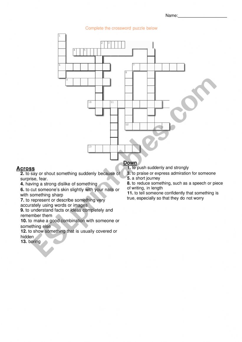 advanced words crossword worksheet