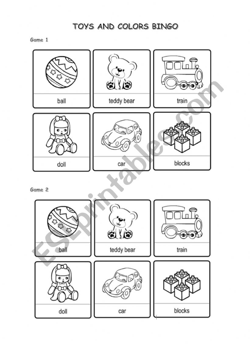 toys and colours bingo worksheet