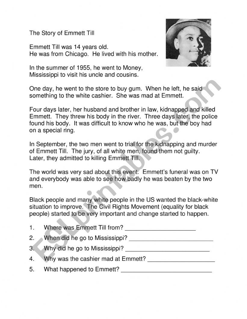 Emmitt Till worksheet