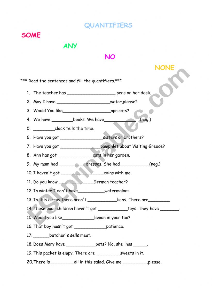 Some,any,no,none worksheet