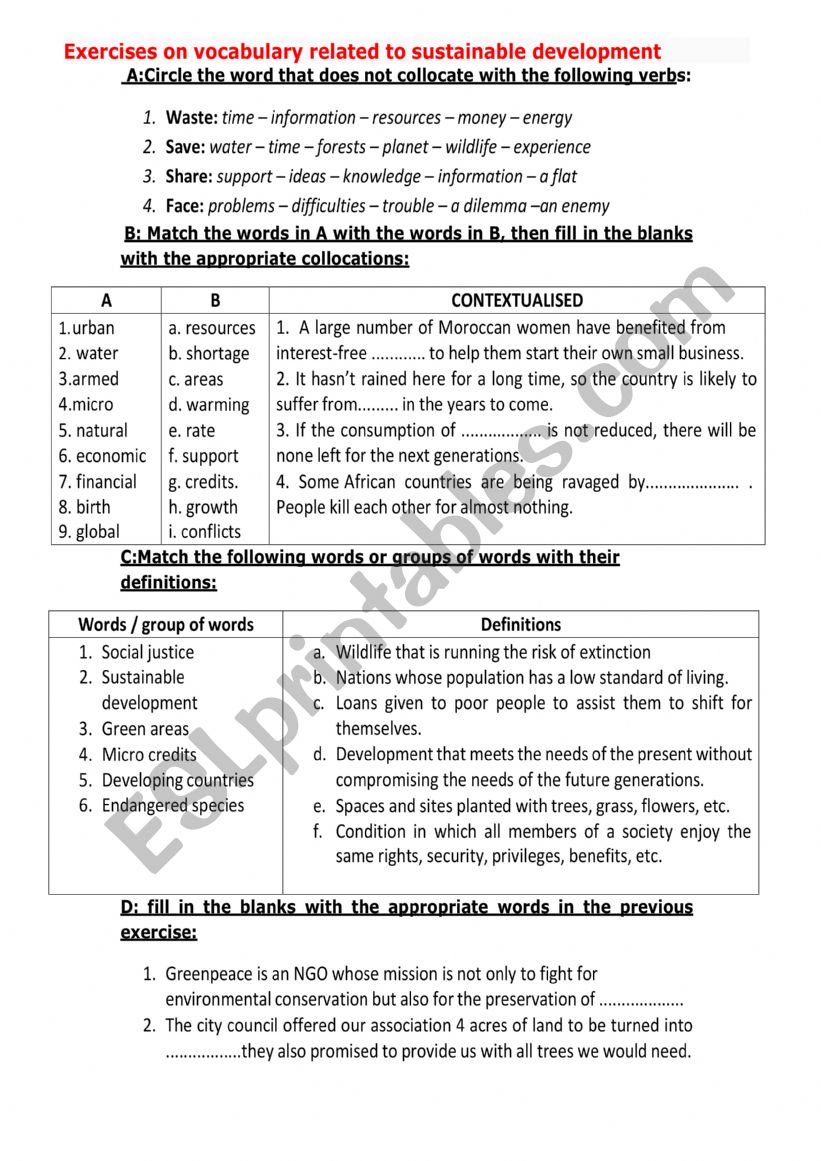 Sustainable devoloppement 2 bac Vocabulary Unit 5 