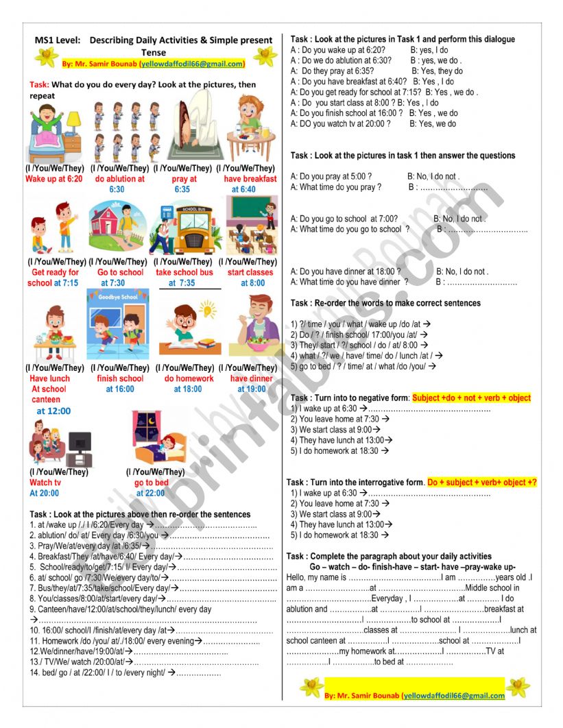 Daily Activities  worksheet