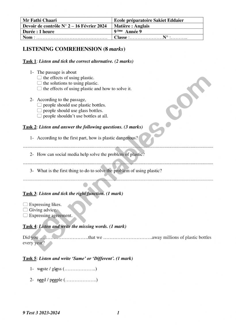 9 Mid Term 2 Test Version B worksheet