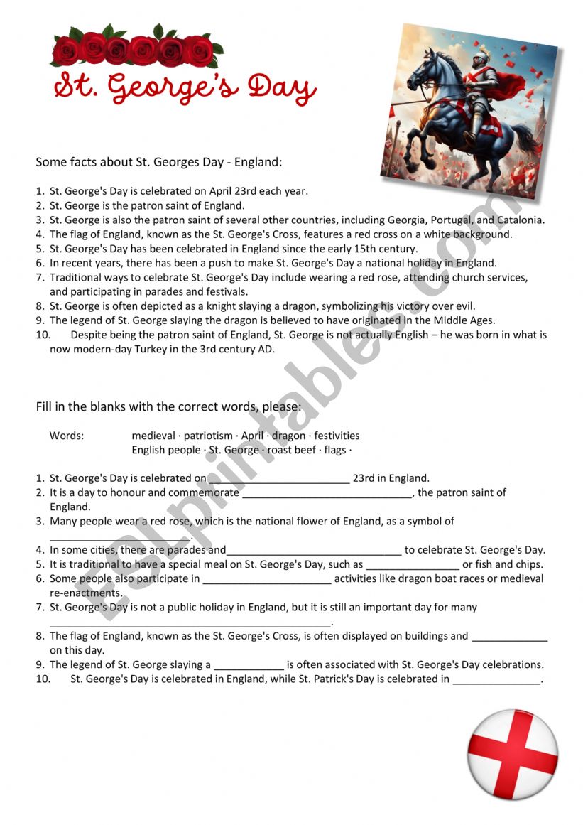 St. George s Day - Holidays worksheet
