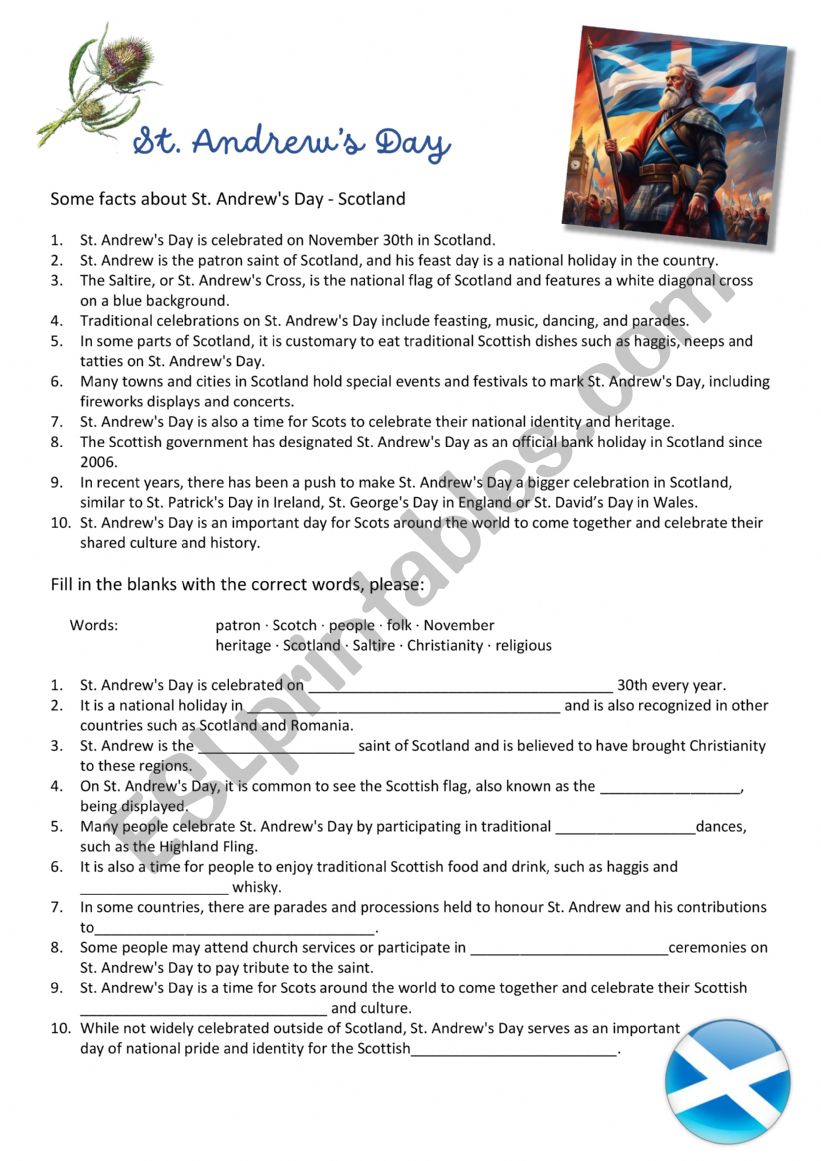 St. Andrew s Day - Holidays worksheet