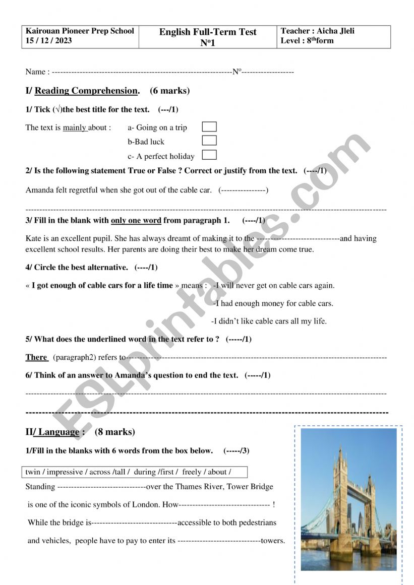 full term test 3 worksheet