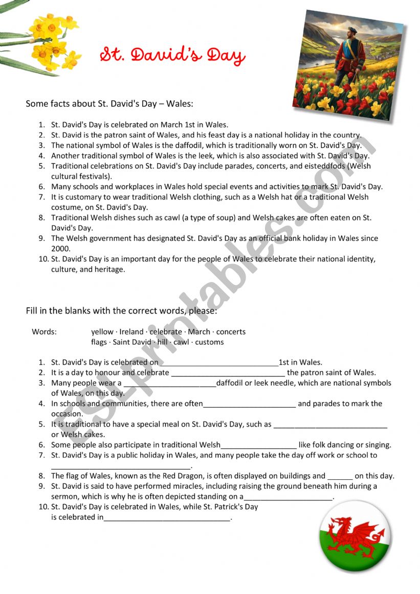 St. David s Day - Holidays worksheet