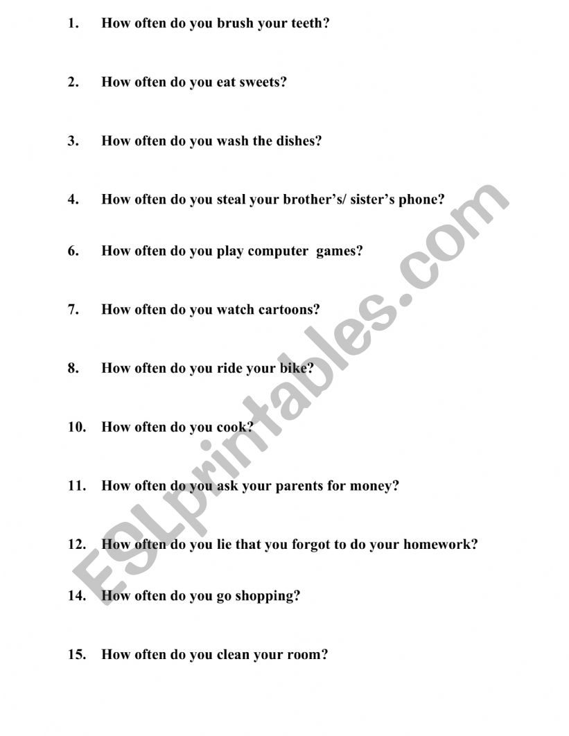 how often do you..?  speaking worksheet