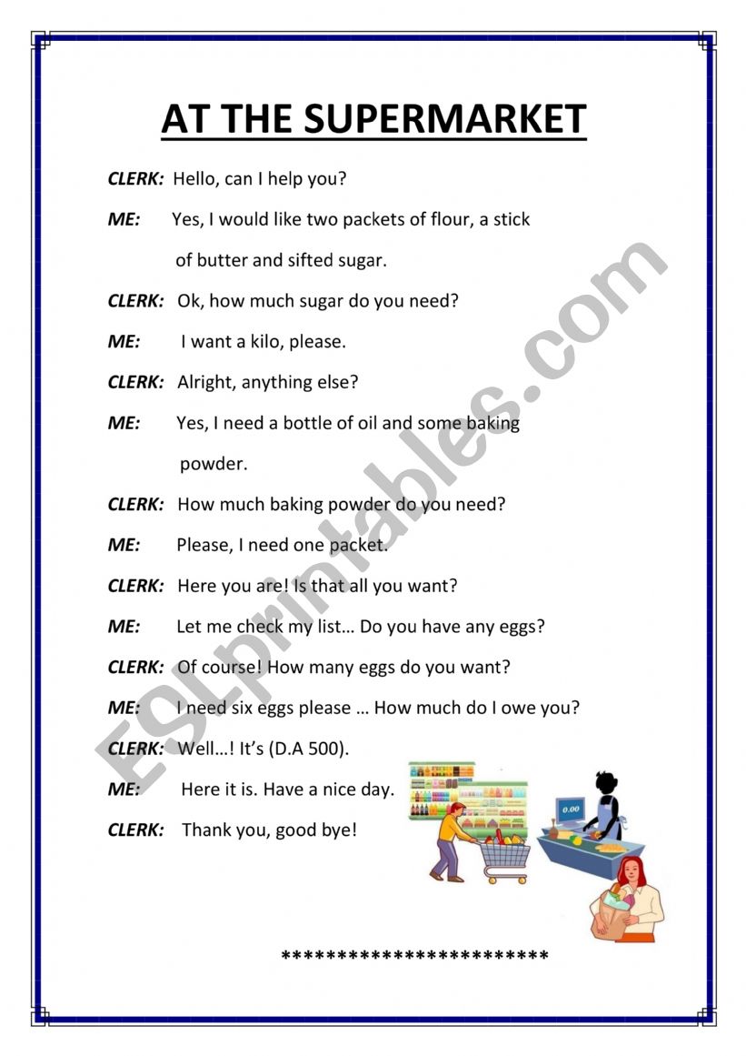 shopping worksheet