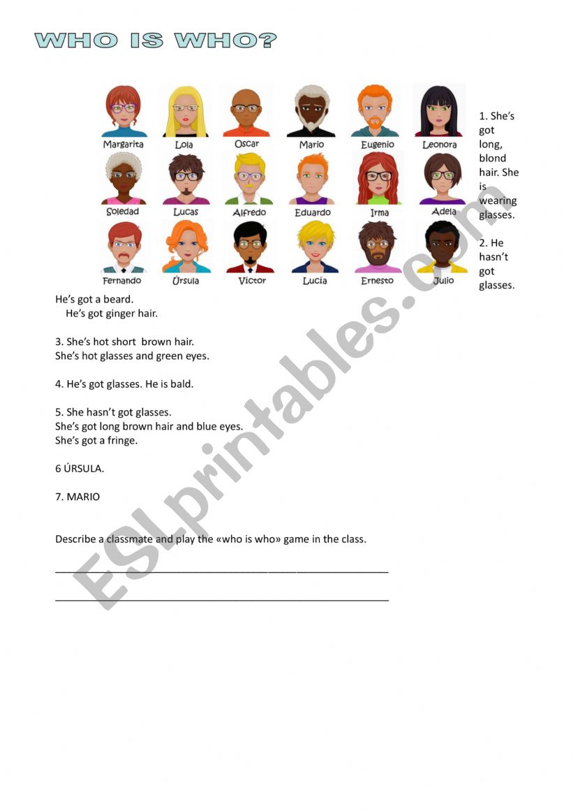 Who Is Who - Esl Worksheet By Teacherela