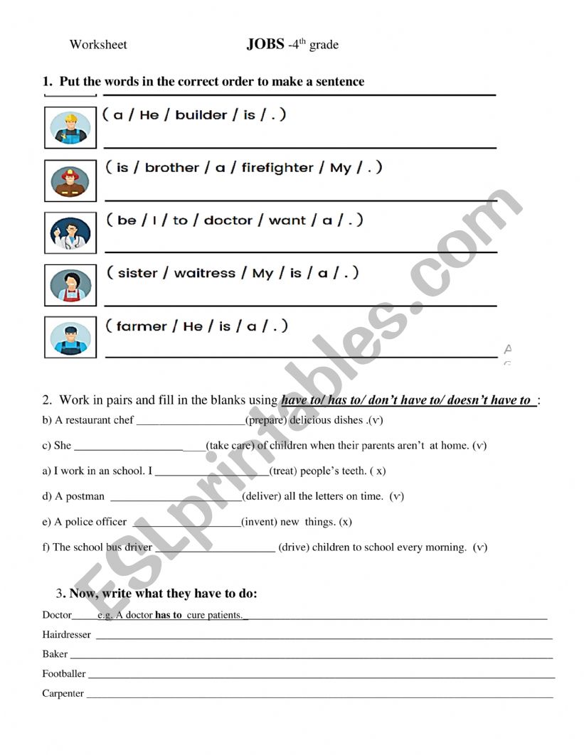 Jobs- 4th grade worksheet