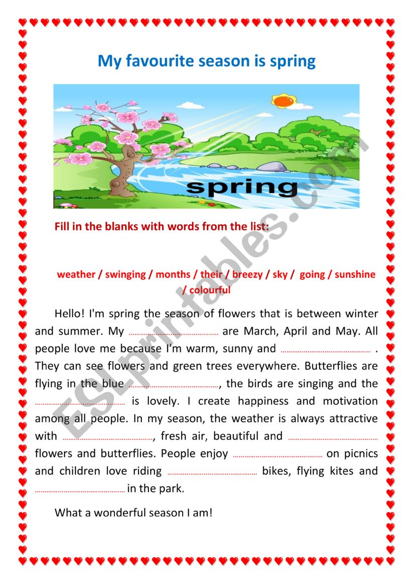My favourite season is spring worksheet