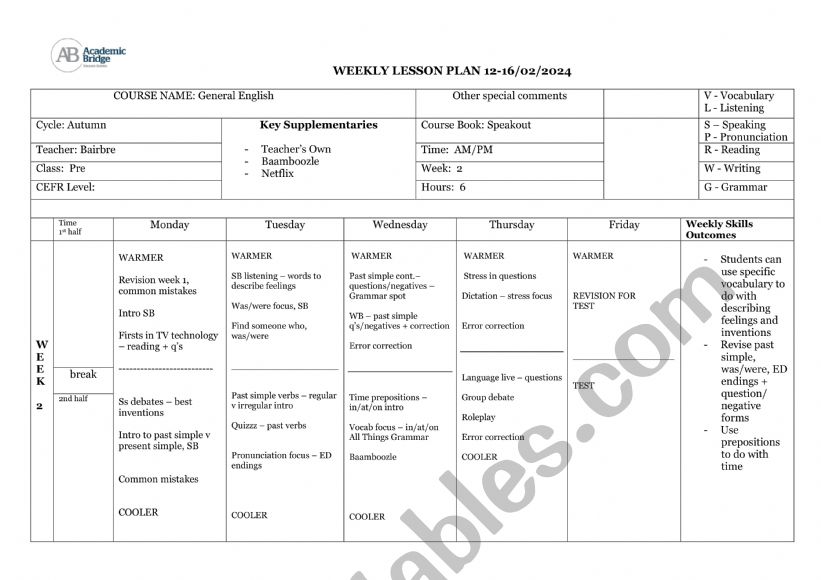 Lesson Plan worksheet