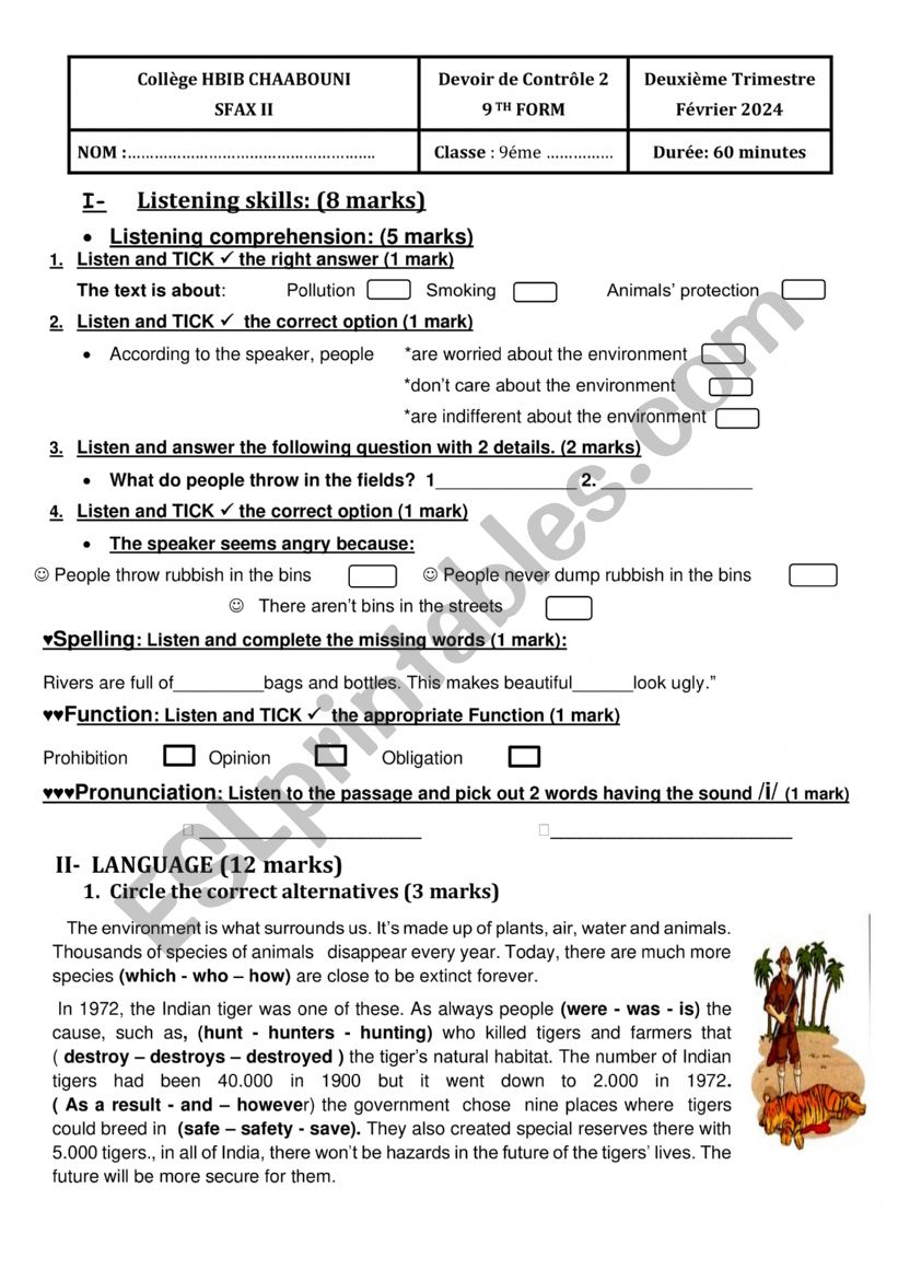 Mid term test 2 9 th formers worksheet