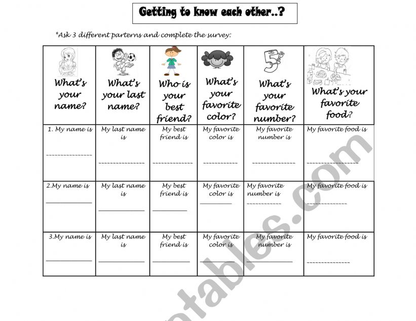 Survery worksheet