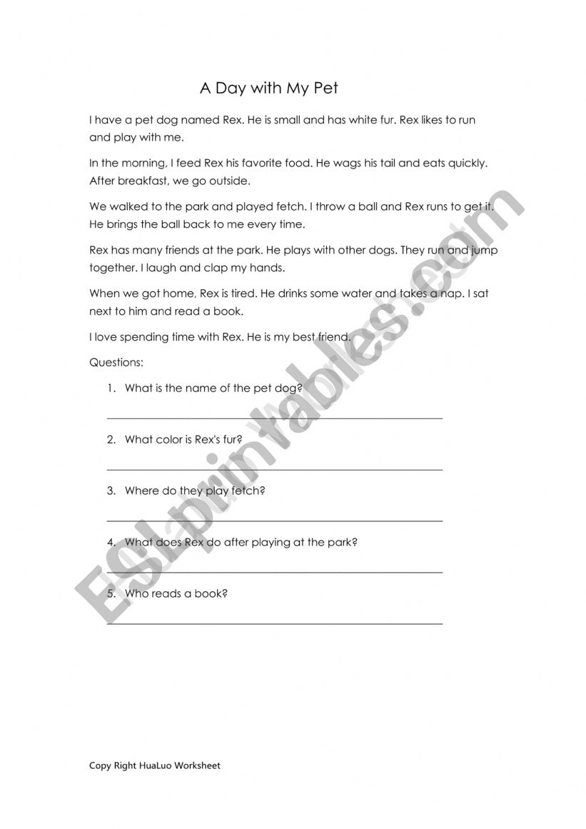 A Day With My pets worksheet