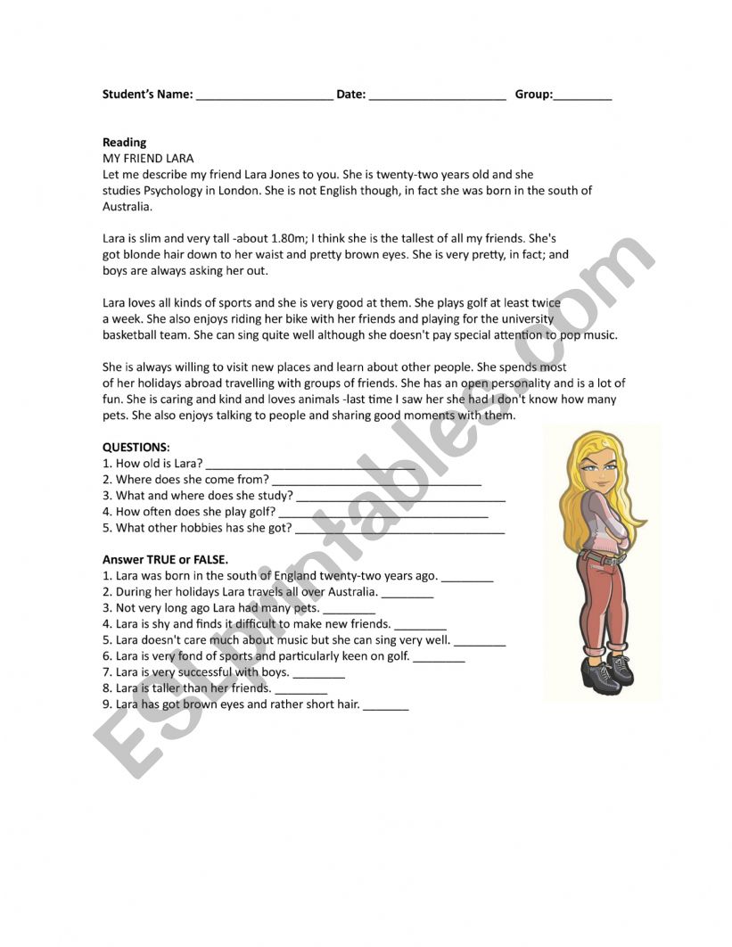 Physical Description worksheet