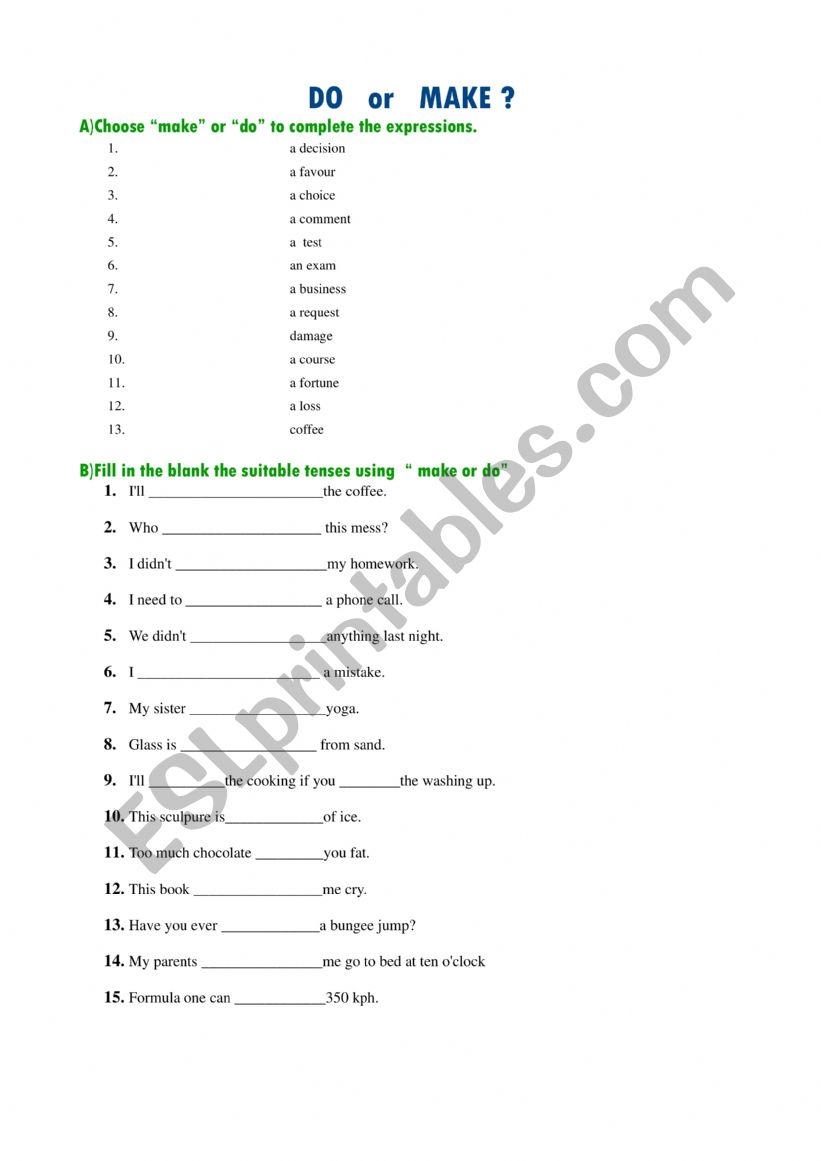 Use of MAKE and DO worksheet