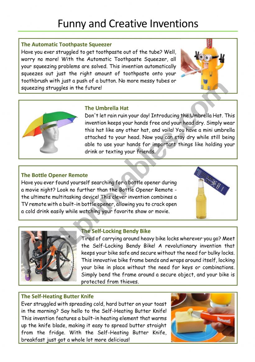 Funny and Creative Inventions worksheet