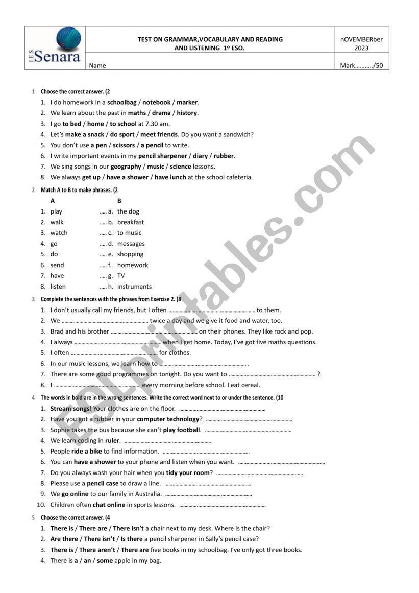 test worksheet