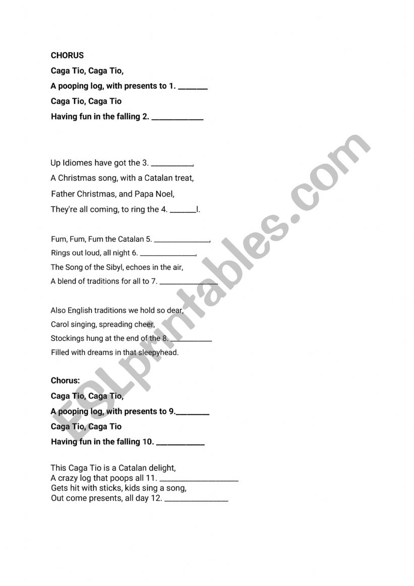 A Christmas Song : Caga Tio worksheet