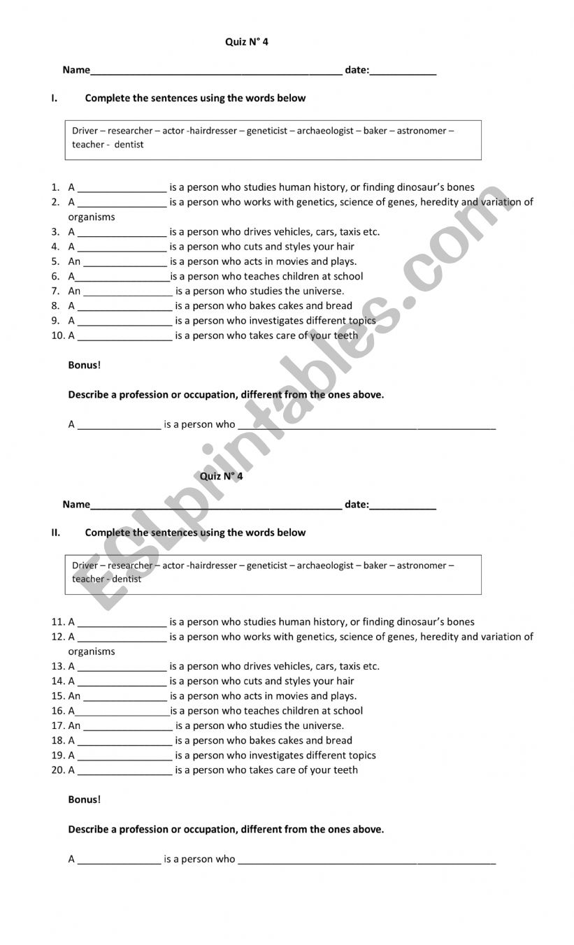 Jobs  worksheet